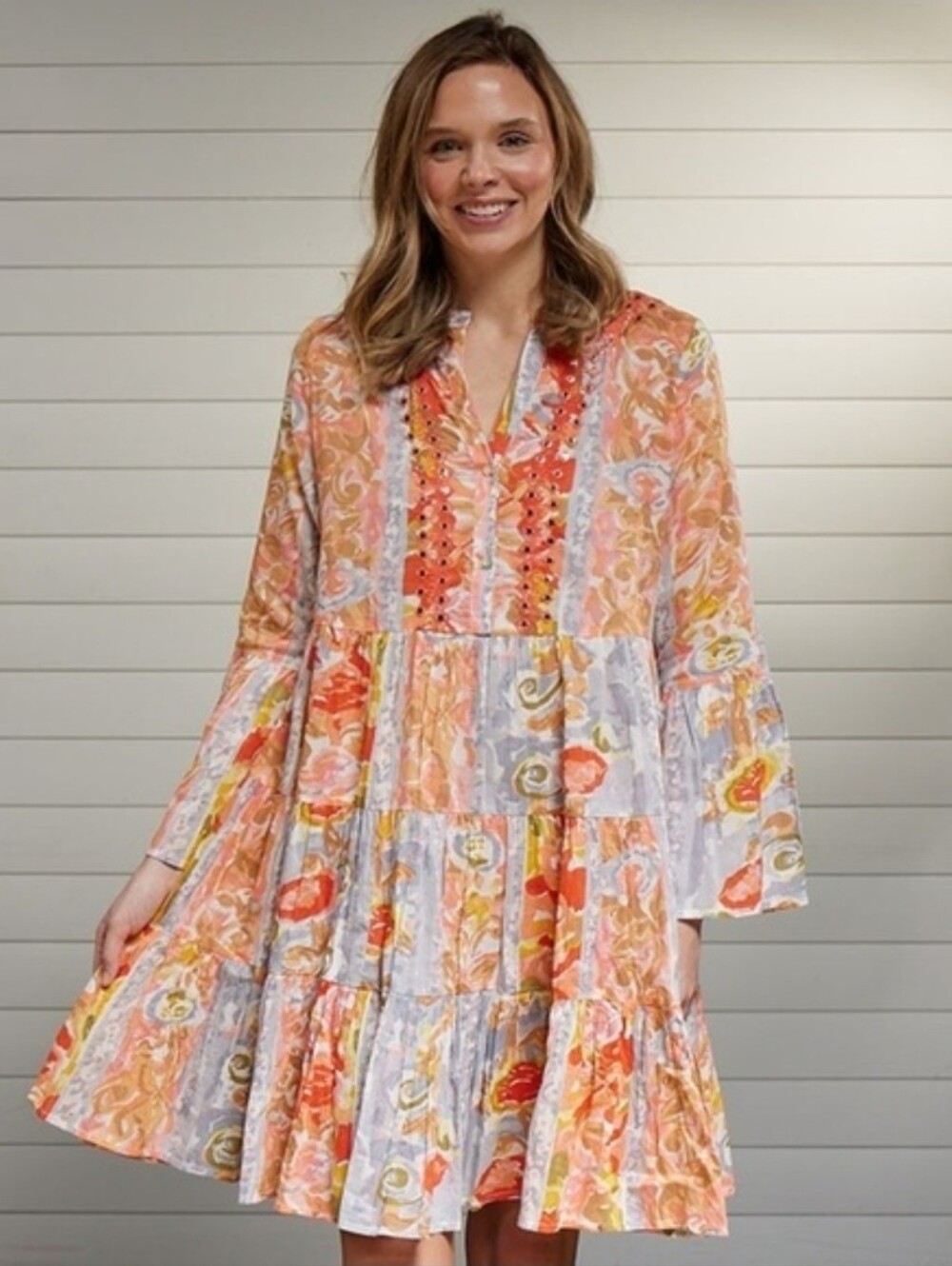 Sweet Magnolia Dress Flowy Colorful Boho Floral Tiered Peasant